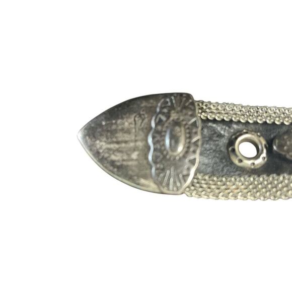 Vintage Black Leather & Silver Belt, Southwest, Boho, Western, Cowgirl, Festival - Picture 3 of 3